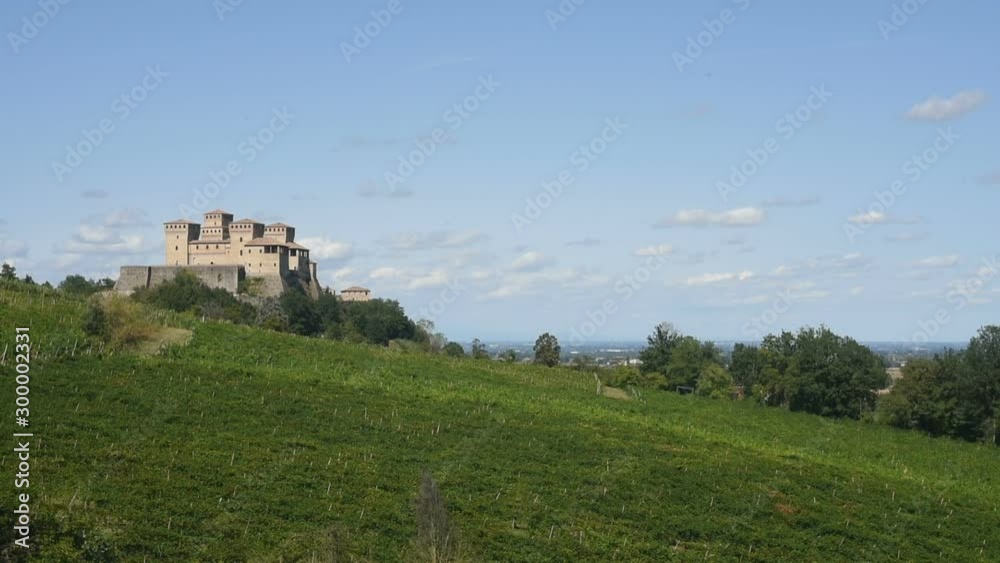 Torrechiara castle, Italy, view from the hill Torrechiara castle, Italy, view from the hill