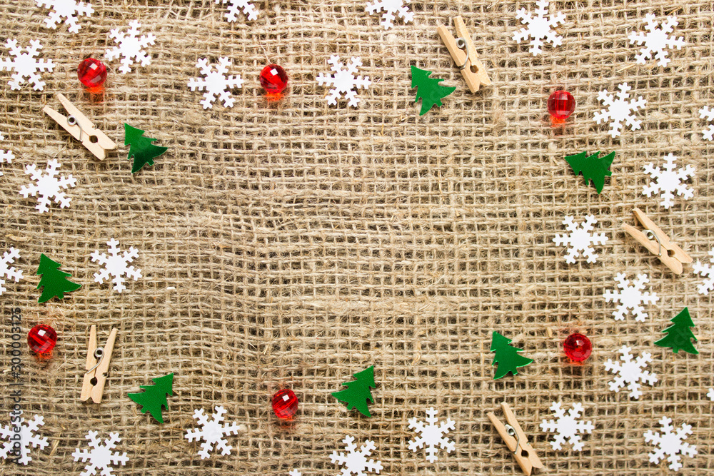 Winter Christmas background with rough fabric