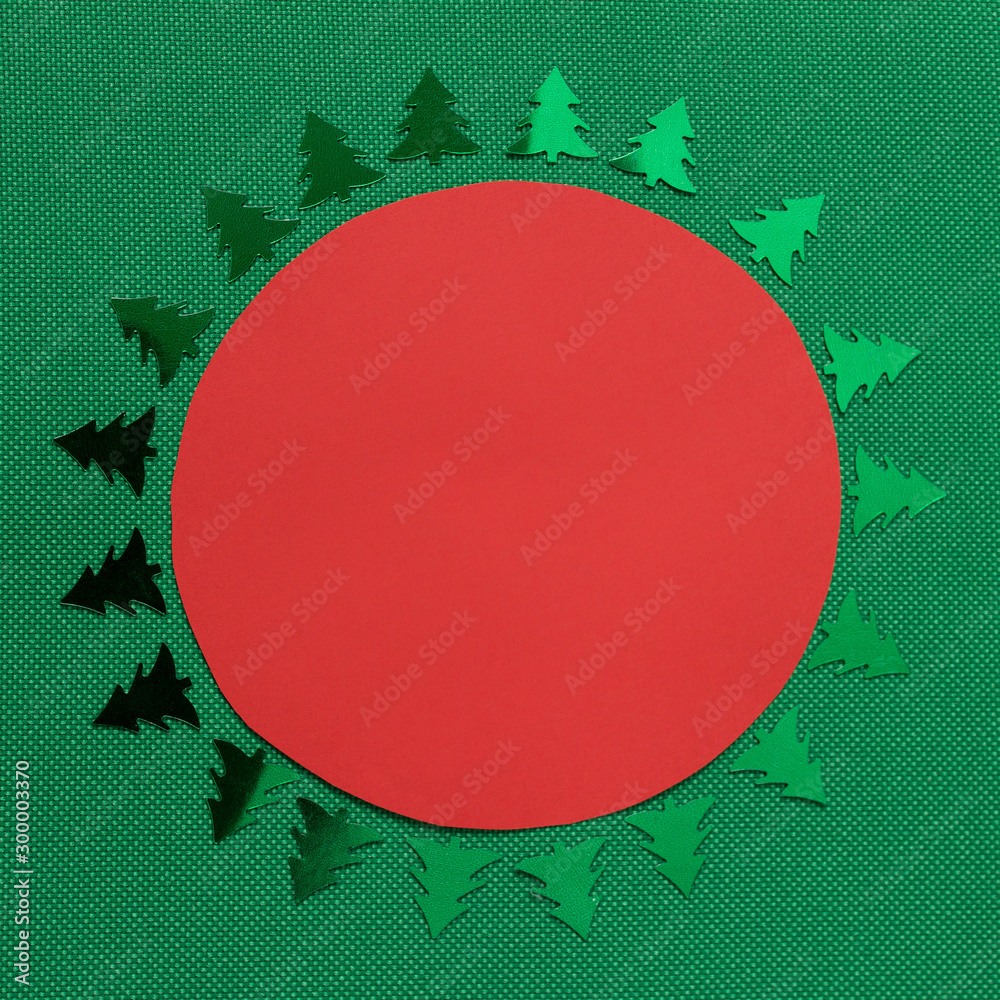 Obraz Winter Christmas circle template with green evergreen trees