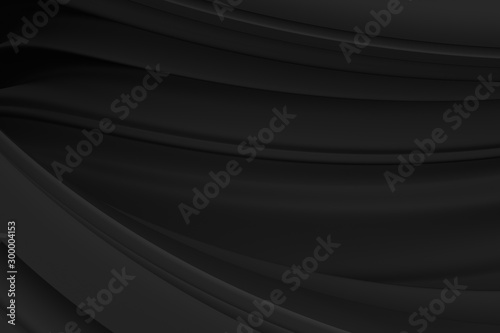 black background abstract cloth or liquid waves illustration of wavy folds of silk texture satin or velvet material or gray luxurious background or wallpaper design of elegant curves