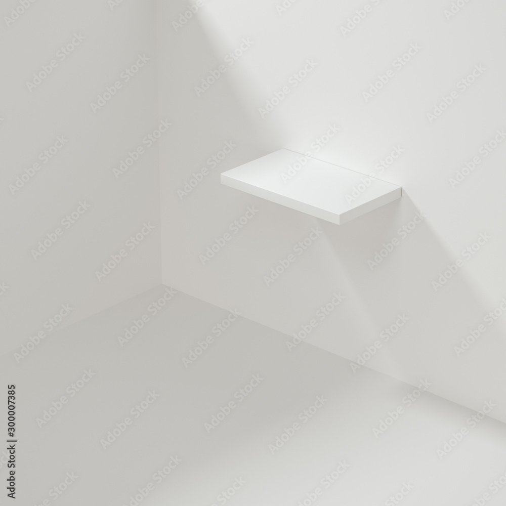 Fototapeta premium White empty cube shelf in the empty room, 3d rendering.