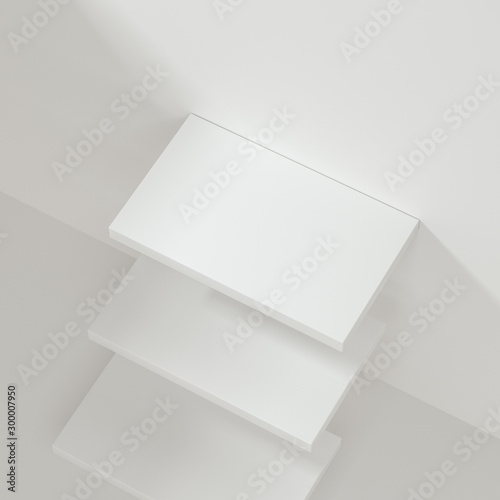 White empty cube shelf in the empty room, 3d rendering. © Vink Fan