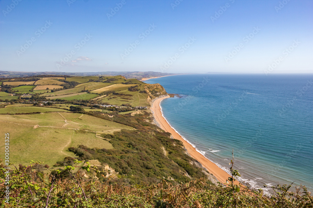 Far reaching view from Golden Cap hill in West Dorset, England