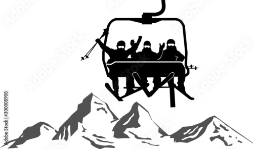 Chairlift Ski Mountain Vector Silhouette photo