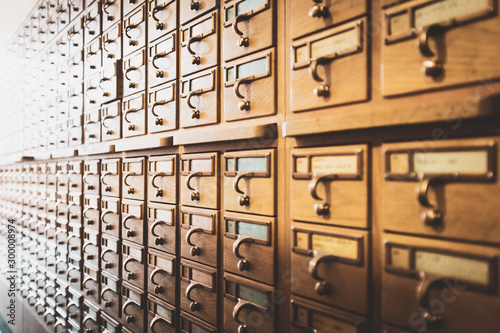 Fotografie Library card catalog cabinets containing library cards