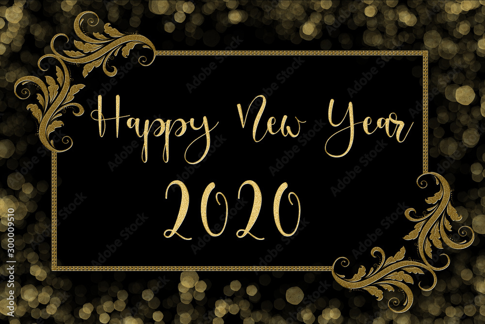 Silvester - Happy New Year 2020 - Gold - Frame Bokeh