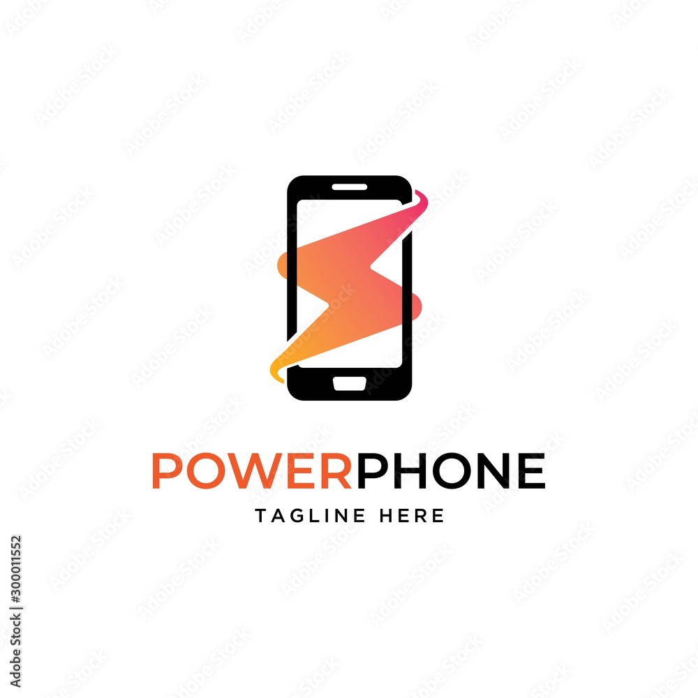 Phone with bolt logo design template symbol.Power phone illustration Phone with bolt logo design template symbol.Power phone illustration