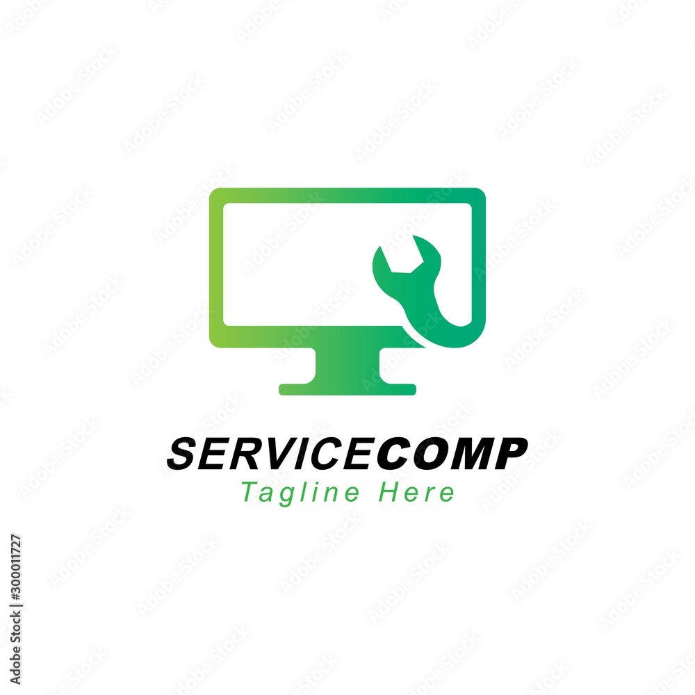 Computer with wrench symbol logo design template Computer with wrench symbol logo design template