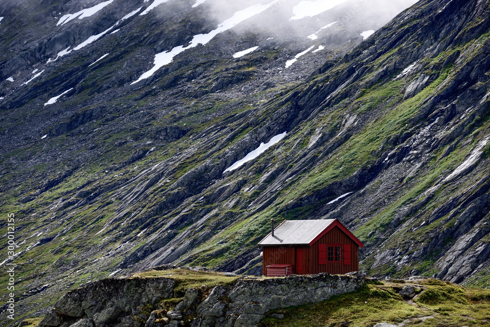 red common house, cottage norway, europe