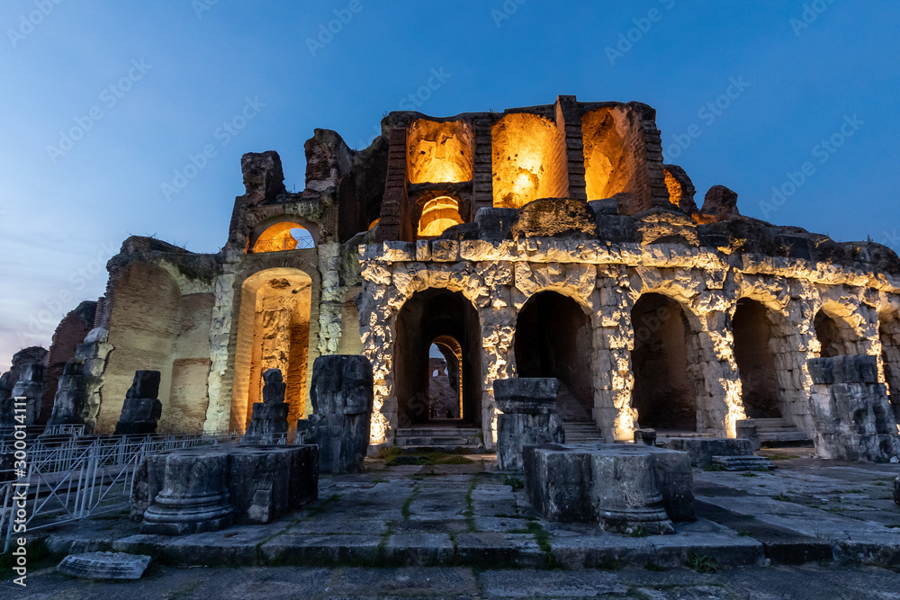 Night View of the Roman amphitheater located in the Ancient Capua