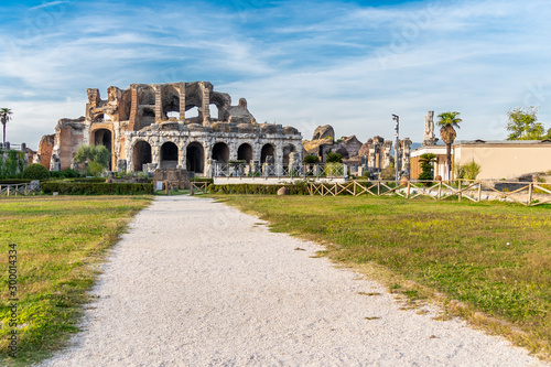 The ruins of the Roman amphitheater located in the Ancient Capua, Caserta, Southern Italy