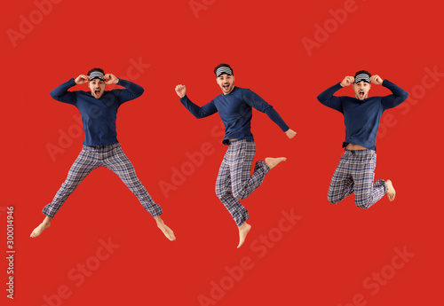 Collage with jumping young ...