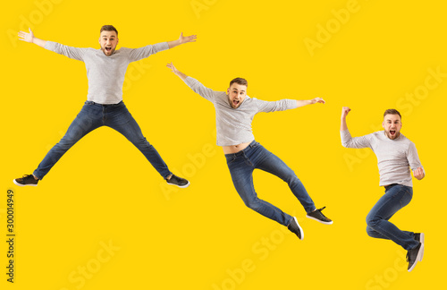 Collage with jumping young ...