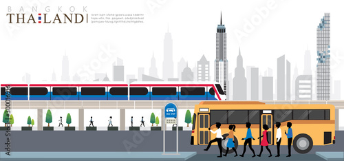vector of Bangkok city, Rush hour in the city, Public transport