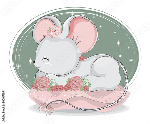 sleepping mouse on pillow in flower