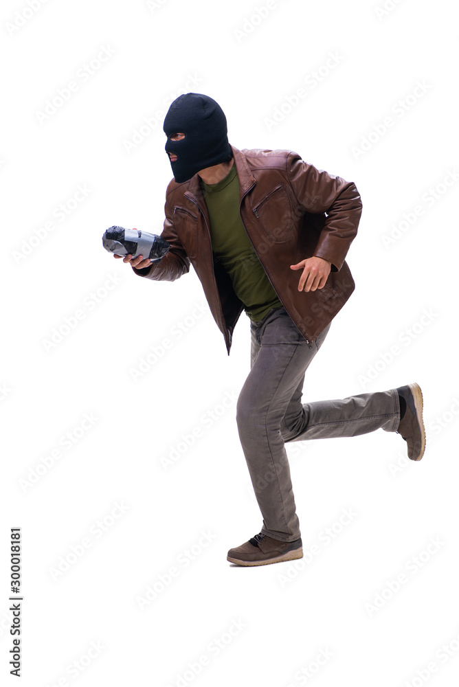 Robber wearing balaclava isolated on white background Robber wearing balaclava isolated on white background