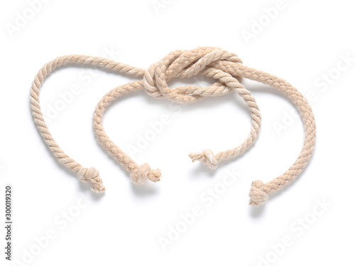 Ropes with knot on white background