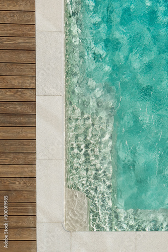 Part of the pool close-up, abstract geometry of the pool, fragments and details of the pool, pool bowl, top view, shape, lines. photo