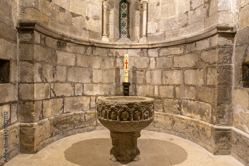 Baptismal font of the sanctuary of Our Lady of Estibaliz, Alava, Spain photo