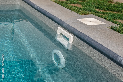 Pool water filtration system. Pure water. View from above.