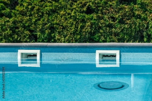 Pool water filtration system. Pure water. View from above. photo