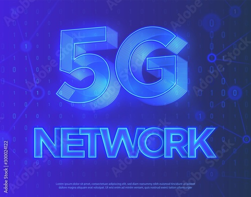 Abstract neon vector illustration. Innovative 5th Generation network technology.