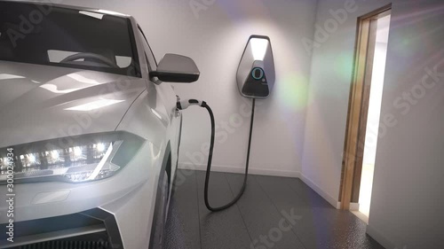 charging electric car suv in garage 3d animation