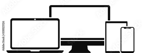 Set technology devices icon: computer, laptop, tablet and smartphone screen icon for web development apps and websites - for stock