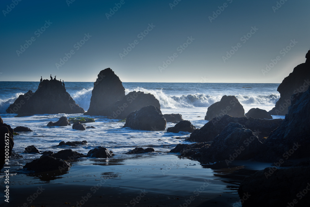 Unique rocky Malibu Beach in California