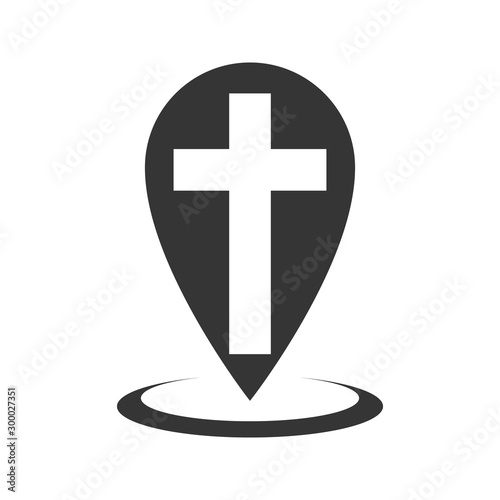 Map pointer with christian cross icon - vector