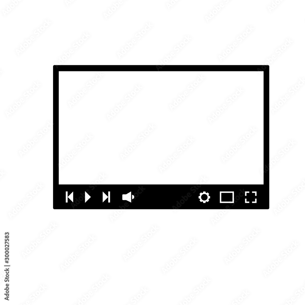 Web video player icon in flat style vector illustration isolated on white background. Web video player icon in flat style vector illustration isolated on white background.