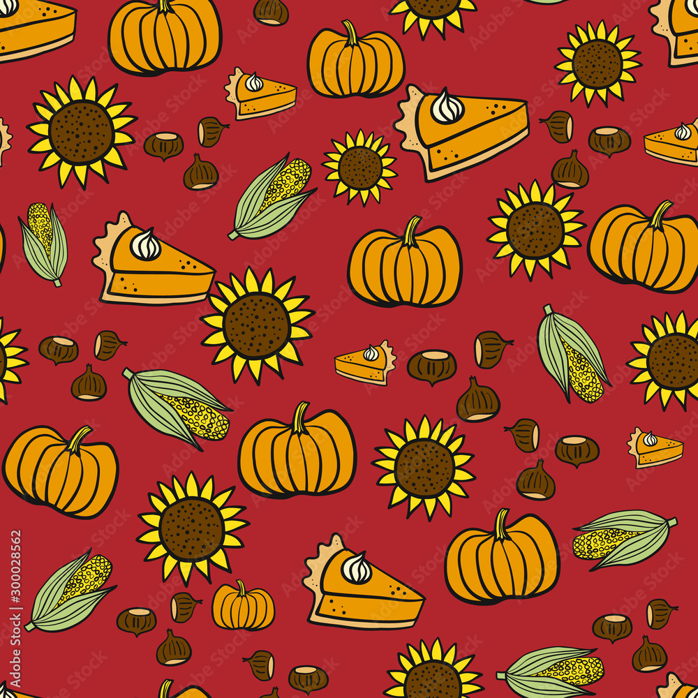 Thanksgiving fall autumn doodle seamless repeat pattern Thanksgiving fall autumn doodle seamless repeat pattern