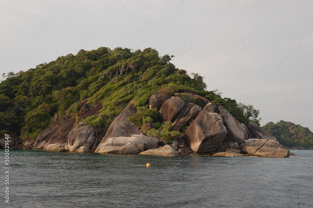 An island full of trees and rocks in the Similan Archipelago in Thailand