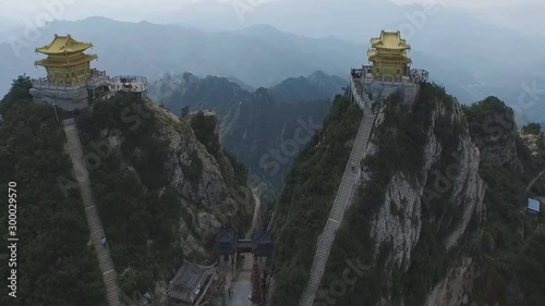 Laojun Pavilion - Summit of Mount Qingcheng in Dujiangyan, China. Mount Qingcheng is UNESCO World Heritage Site. (aerial photography) photo