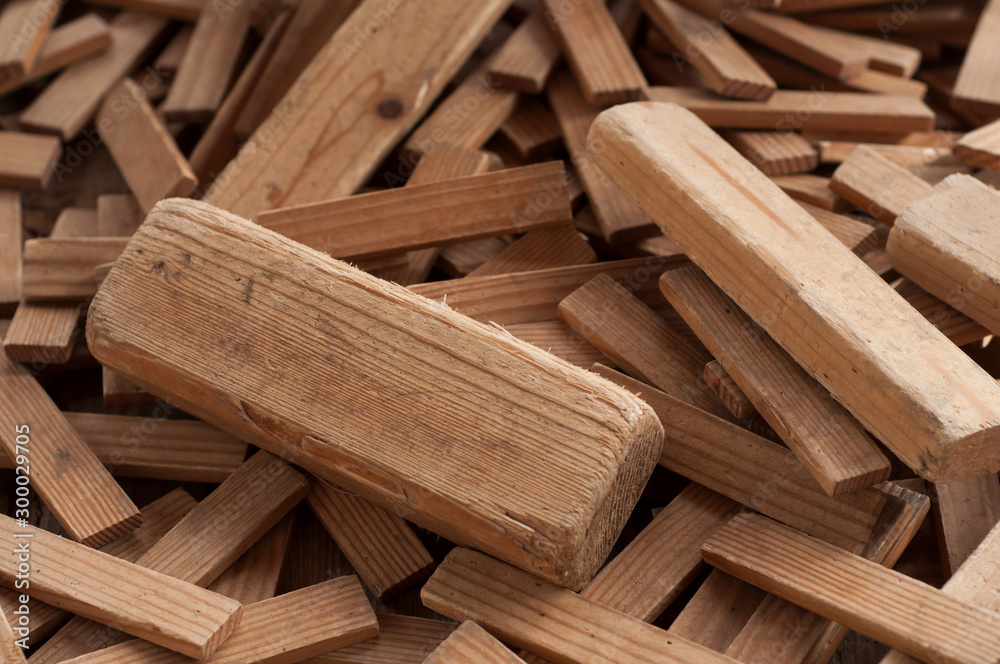 Closeup of wooden construction bricks stacked