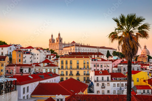 Beautiful panoramic view of  old district Alfama, Lisbon, Portugal