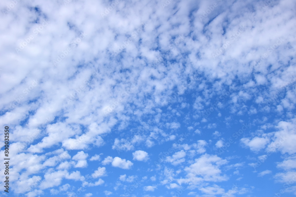 Weiße Schäfchenwolken an einem schönen Sommertag vor blauen Himmel Weiße Schäfchenwolken an einem schönen Sommertag vor blauen Himmel