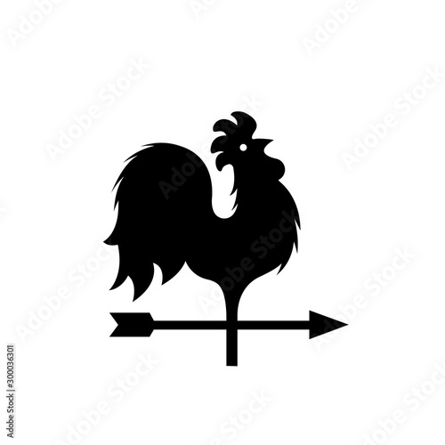 Silhouette of rooster on white background. Weather vane vector icon sign