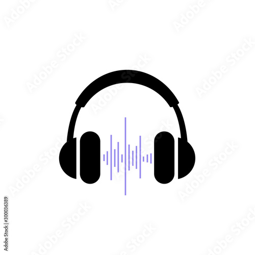 Headphones icon vector. Illustration of headphones with sound wave on white background