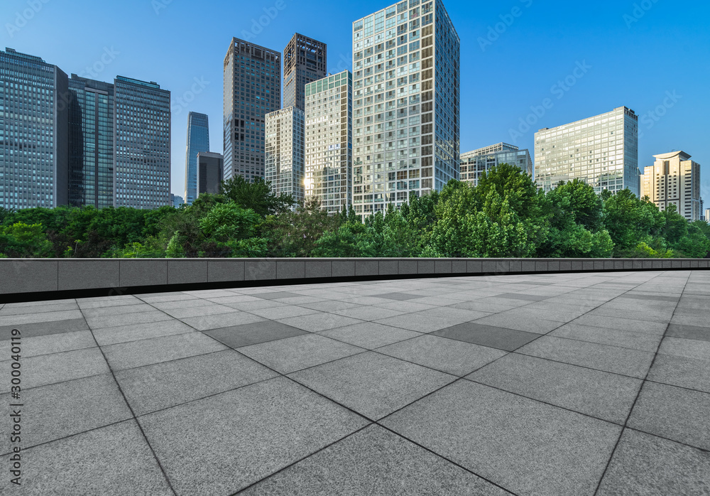 Empty city square road and modern business district office buildings in Beijing, China Empty city square road and modern business district office buildings in Beijing, China
