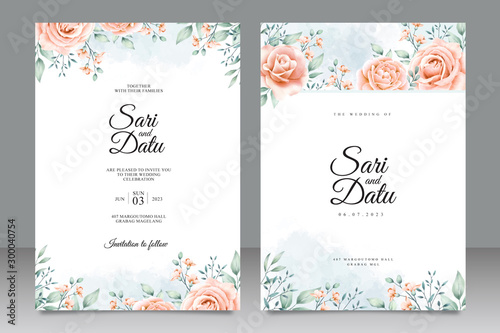 Wedding invitation card template with beautiful floral design