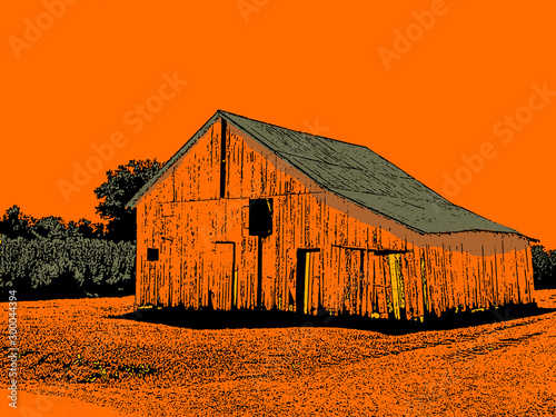 Colorful illustration of a barn