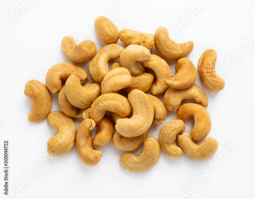 Cashews nuts isolated on white background close up.