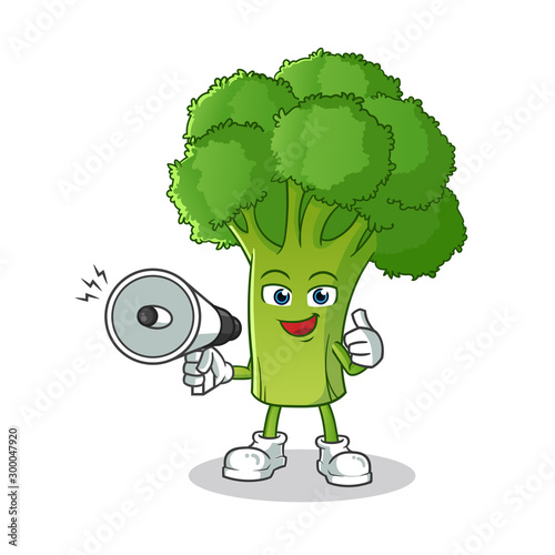 broccoli happy hold handy loudspeaker mascot vector cartoon illustration
