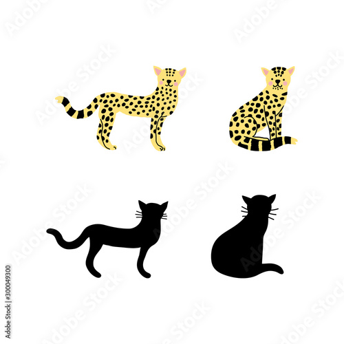 Baby leopard in flat style  silhouettes  vector illustration.