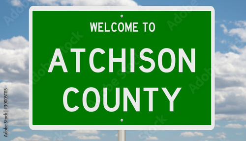 Rendering of a green 3d highway sign for Atchison County photo