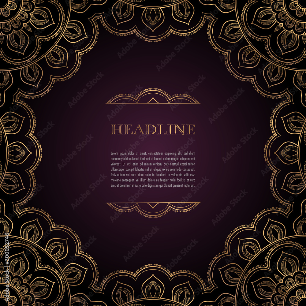 Luxury background with golden ornamental frame for greeting card, invitation or announcement