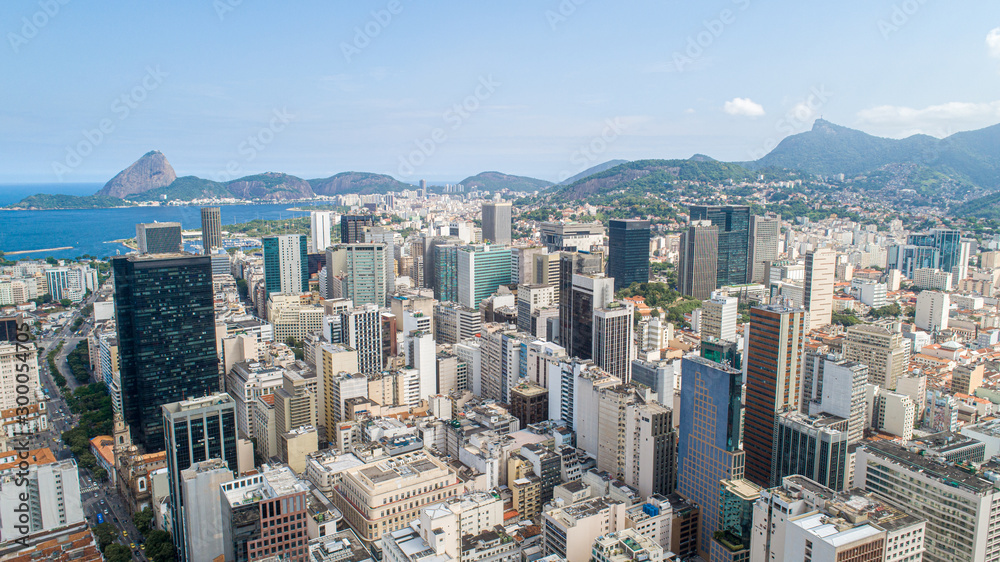 Fototapeta premium Rio de Janeiro, Rio de Janeiro / Brazil - Circa October 2019: Aerial image of downtown Rio de Janeiro, Brazil.
