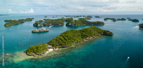 Scenic Panorama Drone Aerial Picture of the Hundred Islands National Park in Pangasinan  Philippines