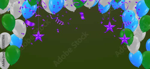 Colorful confetti Celebration carnival ribbons and Happy Birthday balloons Colorful celebration background